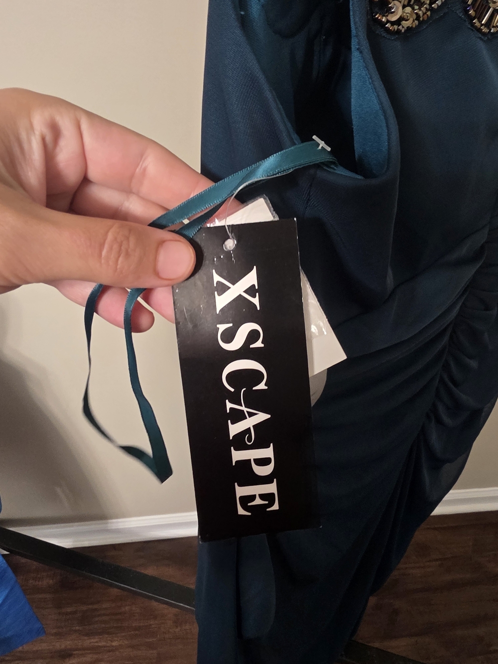 XSCAPE 16W Teal Beaded Embellished Formal Evening Cocktail Midi Dress NWT - Picture 5 of 6